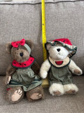 Pair of Watermelon-Themed Boyd  Bears - Green Plaid & Red Accents